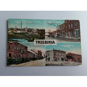 POSTCARD TRZEBINIA, 4 VIEWS, ZINC SMELTER, MARKET, RAILWAY STATION, STAMP, PRE-WAR