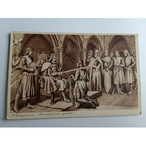 CARTOLINA DIPINTO POLACCO BORATYNSKI PASOWANIE NA RYCERZZA, ANTEGUERRA, DANNEGGIATO