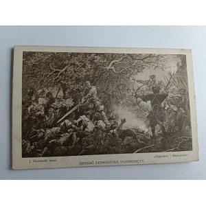 CARTE POSTALE PEINTURE POLONAISE KOSSAK MORT DE LONGINUS PODBIPIĘTY, AVANT-GUERRE, ENDOMMAGÉE