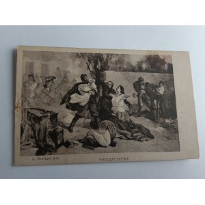 POSTCARD POLISH PAINTING GROTTGER DURING BATTLE, PRE-WAR, DAMAGED