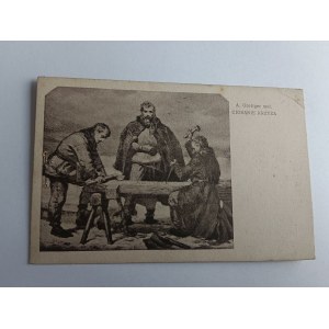 POSTCARD POLISH PAINTING GROTTGER BLOWING THE CROSS, PRE-WAR, DAMAGED
