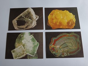 SET OF 9 POSTCARDS MINERALS POLISH, AGATE, SULFUR, HALITE, GYPSUM, COPPER, AMBER, GALENA, CHRYSOPRASE, QUARTZ