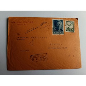 KOPERTA I PISMO, ADWOKAT, ANTONI DROBA, MIELEC, 1948 R, KOPERTA ROZKLEJONA