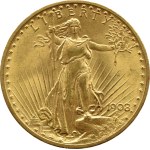 USA, Saint Gaudens, $20 1908 NO MOTTO, Philadelphia