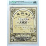 Share for 100 zloty Joint Stock Company "KRAJ", Machinery and Tool Factory in Kutno 1920, PMG 64 EPQ