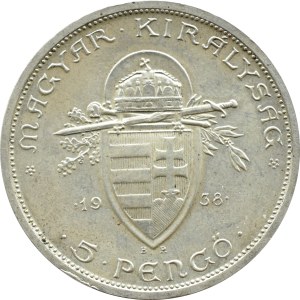 Hungary, St. Stefan, 5 pengo 1938 B.P., Budapest (8)