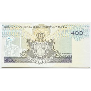 PWPW, one-sided 400 zloty 1996 Zygmunt III Waza, AB series, UNC