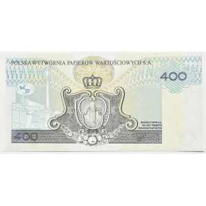PWPW, 400 złotych 1996 Zygmunt III Waza, seria AB BEZ HOLOGRAMU, UNC