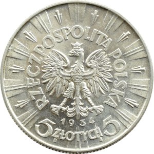 II RP, Józef Piłsudski, 5 zlotys 1934, Warsaw, UNC