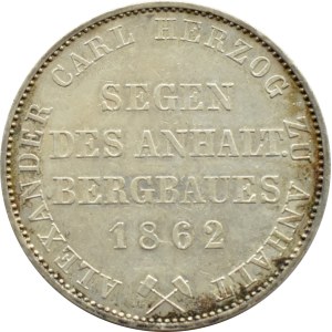 Germany, Anhalt-Bernburg, Alexander Karl, thaler 1862 A, Berlin