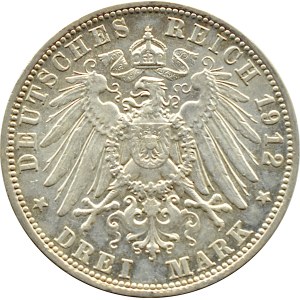 Germany, Bavaria, Otto, 3 marks 1912 D, Munich