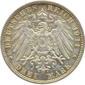 Allemagne, Bavière, Otto, 3 marques 1911 D, Munich