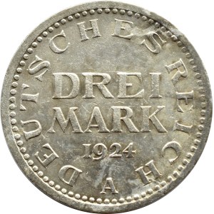 République de Weimar, 3 marques 1924 A, Berlin