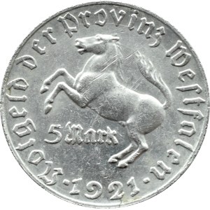 Weimar Republic, Westphalia, 5 marks 1921