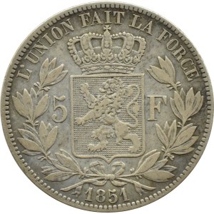 Belgie, Leopold I, 5 franků 1851, Brusel