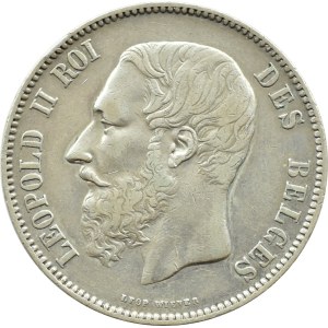 Belgie, Leopold II, 5 franků 1868, Brusel