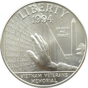 USA, Pomnik weteranów wojny wietnamskiej, 1 dolar 1994 W, West Point UNC