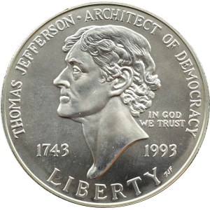 USA, Thomas Jefferson, $1 1993 P, Philadelphia, UNC