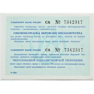 People's Republic of Poland, NBP Talon for exchange of 200 zloty for Czechoslovak koruna, CA series, 1987