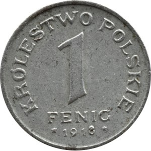 Kingdom of Poland, 1 fenig 1918 FF, Stuttgart, RARE variety minted with the stamp of the year 1917
