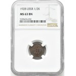 URSS, 1/2 kopecks 1928, Leningrad, BEAUTÉ, NGC MS63BN