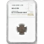 URSS, 1/2 kopecks 1928, Leningrad, BEAUTÉ, NGC MS63BN
