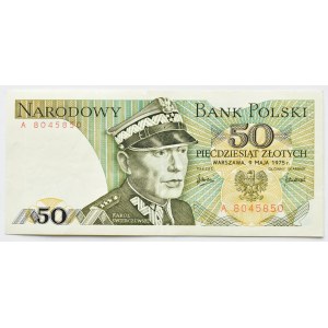 PRL, gen. K. Świerczewski, 50 złotych 1975, seria A, MNIEJ DOSTĘPNE