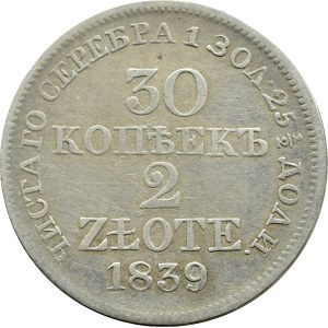 Nicola I, 30 copechi/2 oro 1839 MW, Varsavia