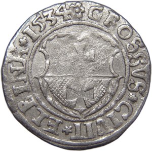 Sigismund I the Old, city penny 1534 PR, Elblag ILLUSTRATED