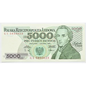 People's Republic of Poland, F. Chopin, 5,000 zlotys, 1988, CS series, Warsaw, UNC