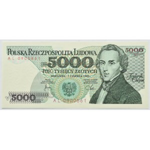 People's Republic of Poland, F. Chopin, 5,000 zlotys, 1982, AL series, UNC