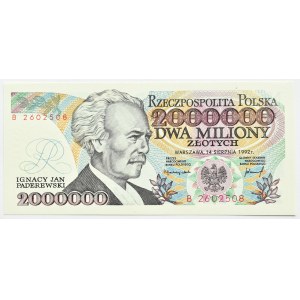Terza Repubblica Polacca, I.J. Paderewski, 2.000.000 di zloty, 1992, serie B, UNC