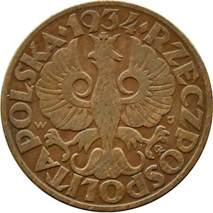 Second Polish Republic, 5 groszy, 1934, Warsaw—RARE