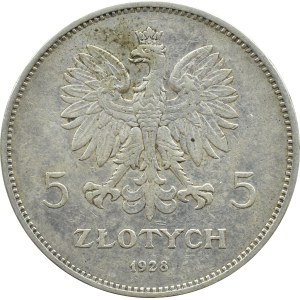 Second Polish Republic, Nike, 5 zlotych, 1928, Brussels