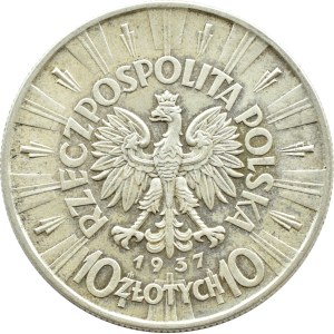 Second Polish Republic, Józef Piłsudski, 10 zlotych, 1937, Warsaw—NICE
