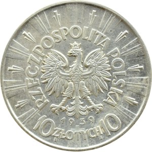 Druhá polská republika, Józef Piłsudski, 10 zlotých, 1939, Varšava