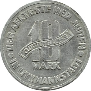 Łódź Ghetto, 10 marks, 1943, aluminum, var. 3/2, BEAUTIFUL