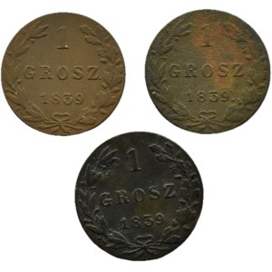 Mikołaj I, lot 1 grosz 1839 MW, Warszawa, TRZY ODMIANY