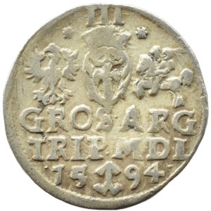 Sigismund III Vasa, 1594 three-real coin, Vilnius, CHALECKI