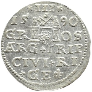 Zygmunt III Waza, trojak 1590 LI, Ryga DWUKROPKI i KRZYŻYKI