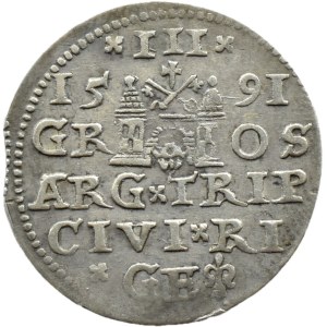 Zygmunt III Waza, trojak 1591, Ryga KORONA TYPU 1