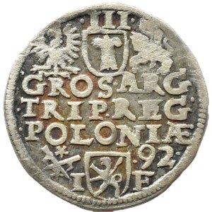 Sigismund III Vasa, 1592 IF trojak, Poznań DATE ON THE RIGHT