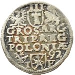 Sigismund III Vasa, 1592 IF trojak, Poznań DATE ON THE RIGHT