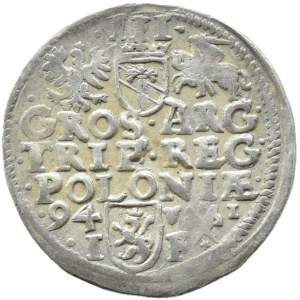 Zygmunt III Waza, trojak 1594 IF/VI, Poznań MNIEJSZA GŁOWA