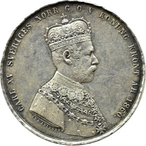 Sweden, Charles XV, Largesse coronation medal (2 riksdaler riksmynt) 1860