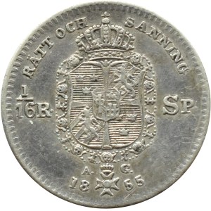 Szwecja, Oskar I, 1/16 talara (1/16 riksdaler specie) 1855 A.G., Sztokholm
