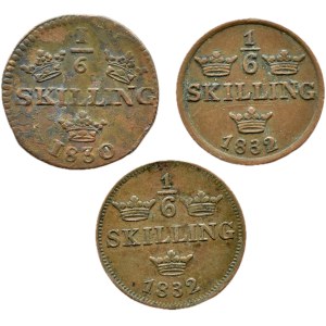 Szwecja, Karol XIV Jan, lot 1/6 skilling 1830-1832, Sztokholm