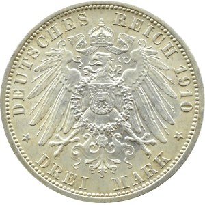 Niemcy, Prusy, Wilhelm II, 3 marki 1910 A, Berlin PIĘKNE