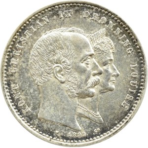 Dania, Christian IX, 2 korony 1892 CS, Kopenhaga UNC