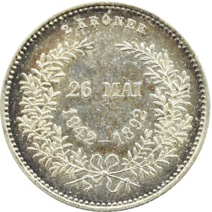 Dania, Christian IX, 2 korony 1892 CS, Kopenhaga UNC